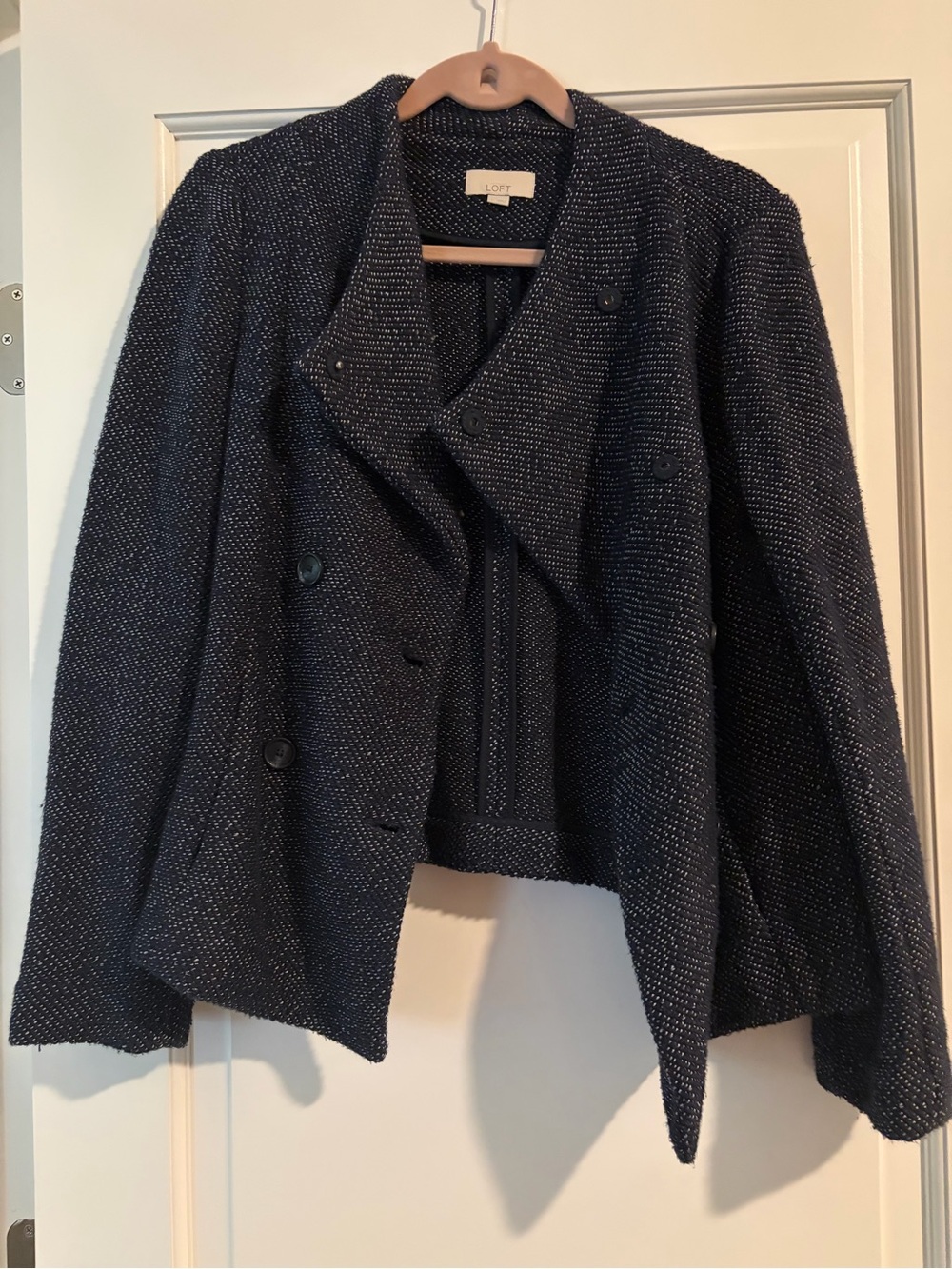 LOFT Navy Textured Double-Breasted Blazer Jacket